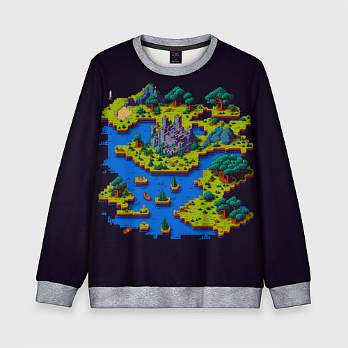 Детский свитшот Пиксельный остров и замок / 3D-Меланж – фото 1