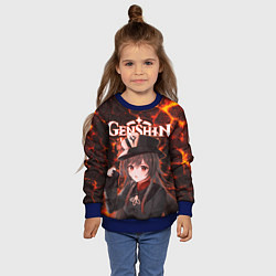 Свитшот детский Ху Тао на фоне раскаленной лавы, цвет: 3D-синий — фото 2