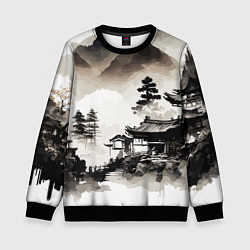 Свитшот детский Японская деревушка, цвет: 3D-черный
