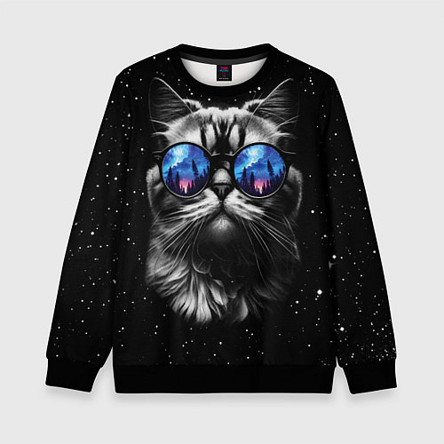 Детский свитшот Кот видит млечный путь / 3D-Черный – фото 1