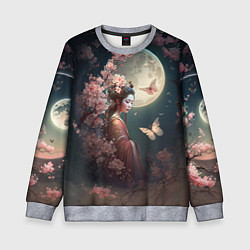 Свитшот детский Девушка в сакуре под луной, цвет: 3D-меланж