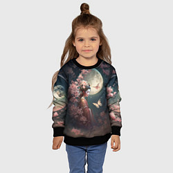 Свитшот детский Девушка в сакуре под луной, цвет: 3D-черный — фото 2