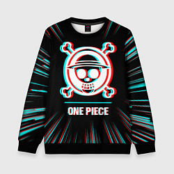 Свитшот детский Символ One Piece в стиле glitch на темном фоне, цвет: 3D-черный