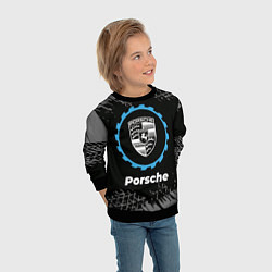 Свитшот детский Porsche в стиле Top Gear со следами шин на фоне, цвет: 3D-черный — фото 2