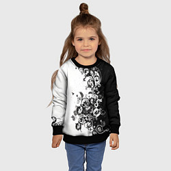 Свитшот детский Черно-белая птица среди узорчатых цветов, цвет: 3D-черный — фото 2