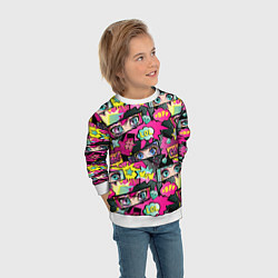 Свитшот детский Глаза аниме-девушки: cool pattern, цвет: 3D-белый — фото 2