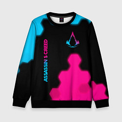 Детский свитшот Assassins Creed - neon gradient: надпись, символ