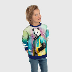 Свитшот детский Прикольный панда в модной куртке, цвет: 3D-синий — фото 2