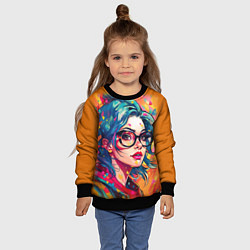 Свитшот детский Девушка в очках, цвет: 3D-черный — фото 2