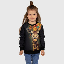 Свитшот детский Портрет жирафа с цветами: арт нейросети, цвет: 3D-черный — фото 2
