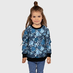 Свитшот детский Голубые розы паттерн, цвет: 3D-черный — фото 2