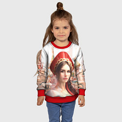 Свитшот детский Девушка в кокошнике с косой - кремль, цвет: 3D-красный — фото 2