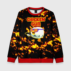 Свитшот детский Chicken Gun на фоне огня, цвет: 3D-красный