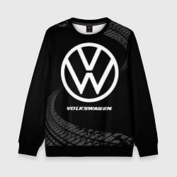 Свитшот детский Volkswagen speed на темном фоне со следами шин, цвет: 3D-черный