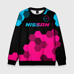 Свитшот детский Nissan - neon gradient: символ сверху, цвет: 3D-черный