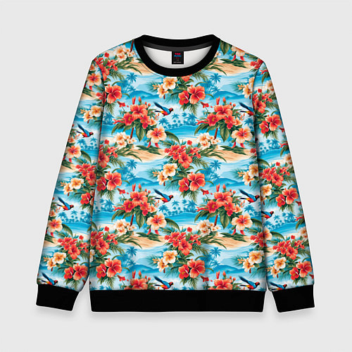 Детский свитшот Гавайский стиль летние цветы / 3D-Черный – фото 1