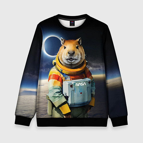 Детский свитшот Capy astronaut - Nasa - neural network / 3D-Черный – фото 1