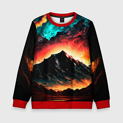 Свитшот детский Горящее ночное небо на фоне гор, цвет: 3D-красный