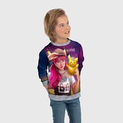 Свитшот детский Jisoo and Pikachu, цвет: 3D-меланж — фото 2