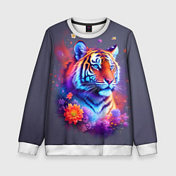 Свитшот детский Тигр и краски - нейросеть, цвет: 3D-белый