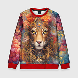 Свитшот детский Леопард в тропиках, цвет: 3D-красный