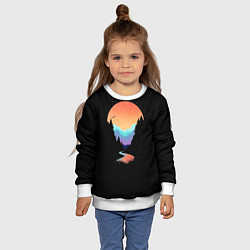 Свитшот детский Неоновое солнце SynthWave, цвет: 3D-белый — фото 2