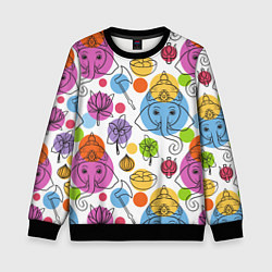 Свитшот детский Индийские слоники, цвет: 3D-черный