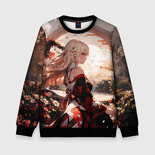 Детский свитшот Японская девушка при закате солнца / 3D-Черный – фото 1