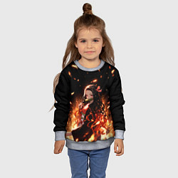 Свитшот детский Незуко и пламя - клинок, цвет: 3D-меланж — фото 2