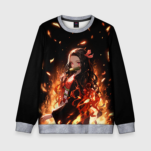 Детский свитшот Незуко и пламя - клинок / 3D-Меланж – фото 1