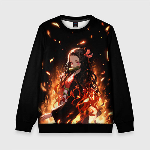 Детский свитшот Незуко и пламя - клинок / 3D-Черный – фото 1
