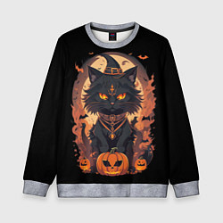 Свитшот детский Черный кот в хеллоуине, цвет: 3D-меланж