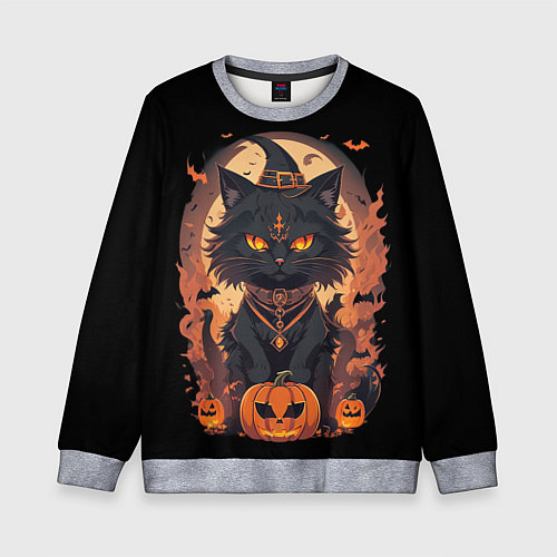 Детский свитшот Черный кот в хеллоуине / 3D-Меланж – фото 1
