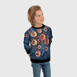 Свитшот детский Хризантемы на джинсе, цвет: 3D-черный — фото 2