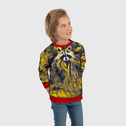 Свитшот детский Абстрактный желтый енот в стиле арт, цвет: 3D-красный — фото 2