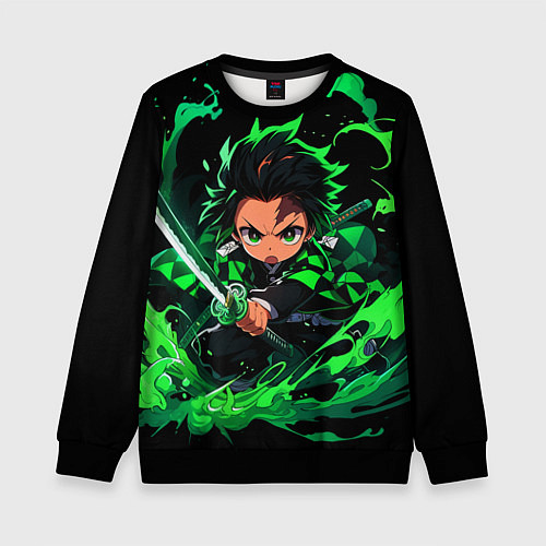 Детский свитшот Танджиро Комадо - чибби арт / 3D-Черный – фото 1