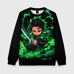 Свитшот детский Танджиро Комадо - чибби арт, цвет: 3D-черный