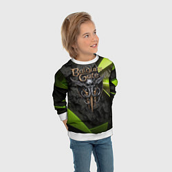 Свитшот детский Baldurs Gate 3 logo green abstract, цвет: 3D-белый — фото 2