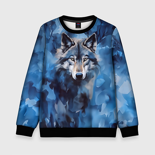 Детский свитшот Голова волка на ледяном фоне / 3D-Черный – фото 1