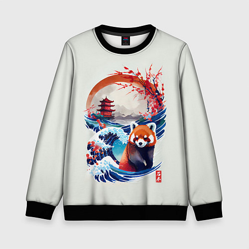 Детский свитшот Красная панда на охоте / 3D-Черный – фото 1