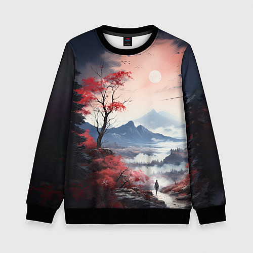 Детский свитшот Луна над горами / 3D-Черный – фото 1