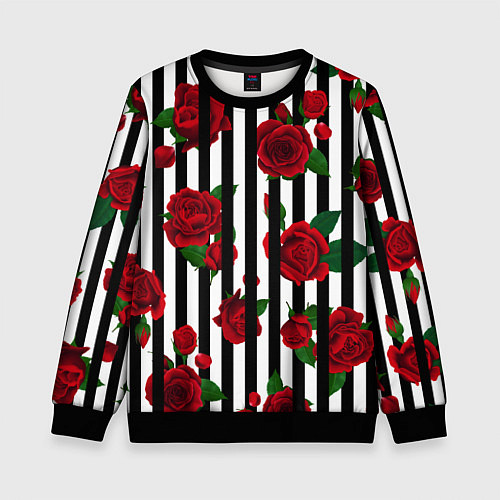 Детский свитшот Полосы и красные розы / 3D-Черный – фото 1