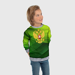 Свитшот детский Золотистый герб России на зеленом фоне, цвет: 3D-меланж — фото 2