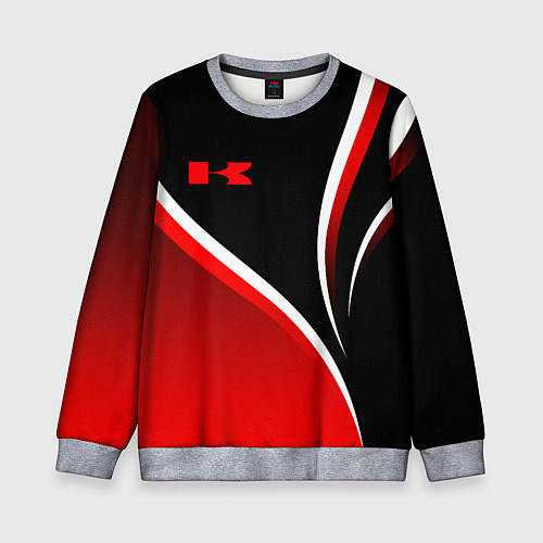 Детский свитшот Кавасаки - красные волны / 3D-Меланж – фото 1