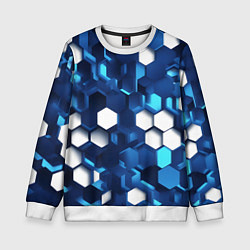 Свитшот детский Cyber hexagon Blue, цвет: 3D-белый
