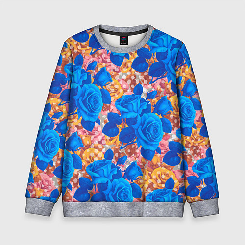 Детский свитшот Цветочный разноцветный узор с розами / 3D-Меланж – фото 1