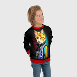 Свитшот детский Модный рыжий кот - неон - поп-арт, цвет: 3D-красный — фото 2