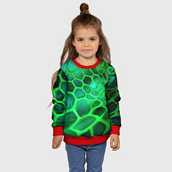 Свитшот детский Зеленые неоновые соты, цвет: 3D-красный — фото 2