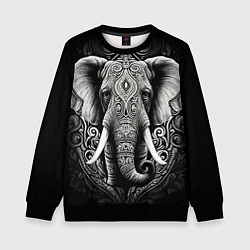 Свитшот детский Индийский слон с узорами, цвет: 3D-черный