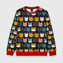 Свитшот детский Мордочки мультяшных котов узор, цвет: 3D-красный
